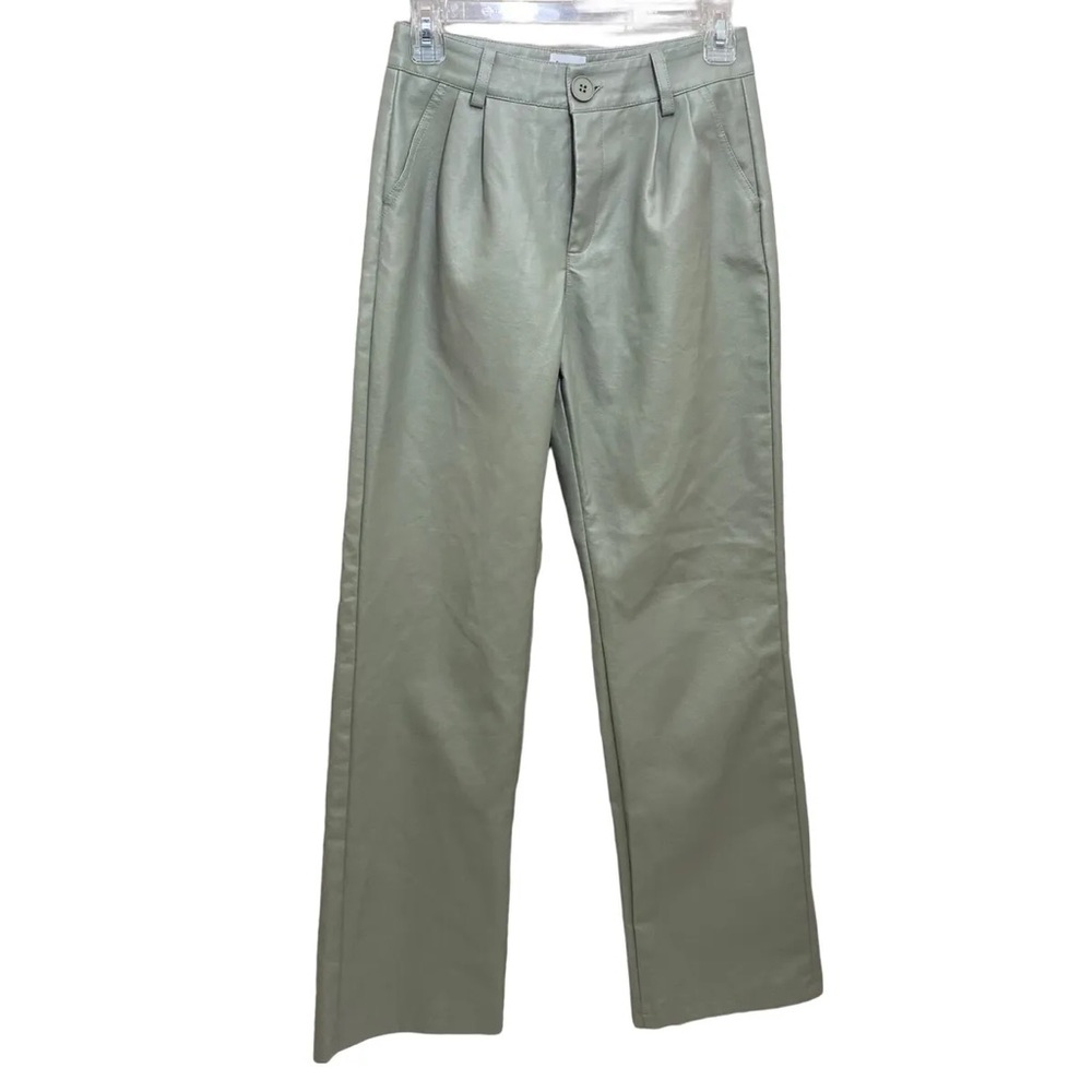 Princess Polly Women's Size 4 Pleated Front Green Faux Leather Pants